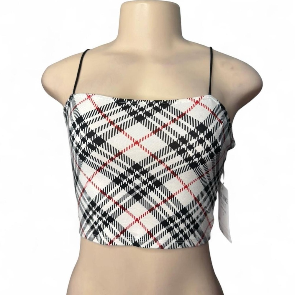 Plaid Cropped Cami Top Black White Red